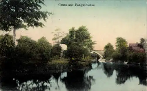 Ak Fangschleuse Grünheide in der Mark, Brücke, Gewässer