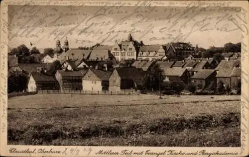 Ak Clausthal Zellerfeld im Oberharz, Mittlerer Teil mit ev. Kirche, Bergakademie