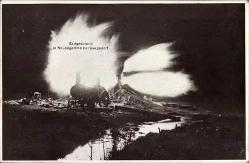 Ak Hamburg Bergedorf Neuengamme, Erdgasbrand 1910, Nacht