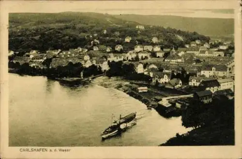 Ak Bad Karlshafen an der Weser, Gesamtansicht, Dampfer