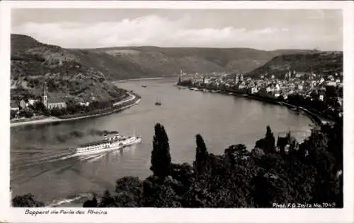 Ak Boppard am Rhein, Panorama, Dampfer