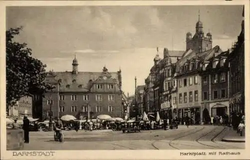 Ak Darmstadt in Hessen, Marktplatz, Rathaus
