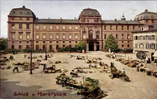 Ak Darmstadt in Hessen, Grossherzogliches Residenzschloss, Marktplatz