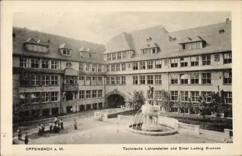 Ak Offenbach am Main Hessen, Technische Lehranstalten, Ernst-Ludwig-Brunnen