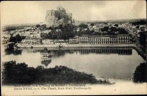 Ak Tiruchirappalli Trichinopoly Indien, Burg, Felsen, Teich