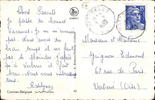 Ak Comines Wallonien Hennegau, Brücke zur Stadt