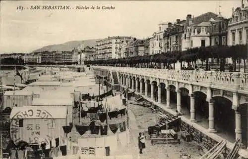 Ak Donostia San Sebastian Baskenland, Hoteles de la Concha, Strand