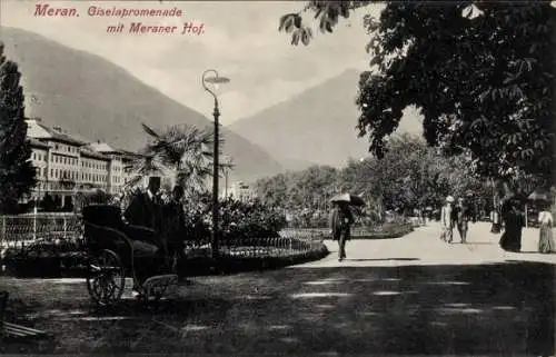 Ak Meran Merano Südtirol, Giselapromenade mit Meraner Hof