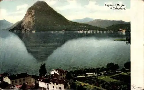 Ak Lugano Kt. Tessin Schweiz, Teilansicht vom Ort und Monte S. Salvatore
