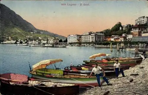 Ak Lugano Kanton Tessin Schweiz, Quai, Boote, Stadt