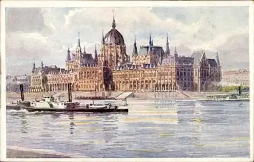 Künstler Ak Budapest Ungarn, Parlament, Salondampfer