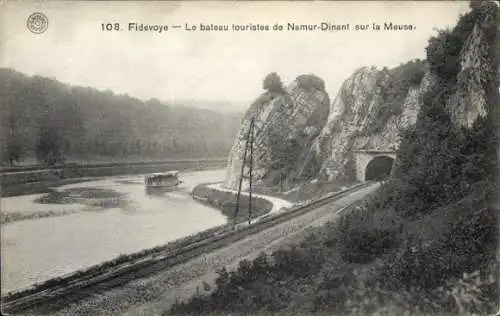 Ak Fidevoye Namur Wallonie, Touristenboot von Namur Dinant auf der Maas, Tunnel