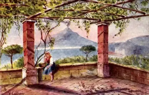 Künstler Ak Cattieri, V., Sorrento Campania, idyllisches Eck, Frau in Tracht