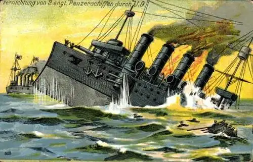 Ak Vernichtung von 3 englischen Panzerschiffen durch U 9