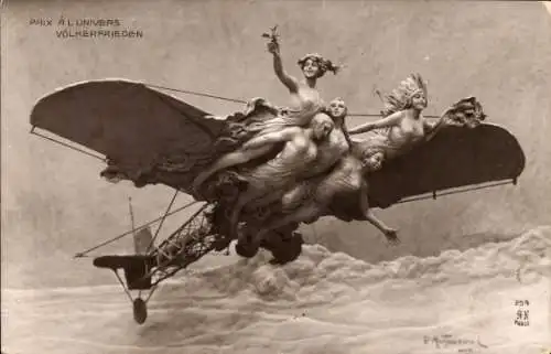 Künstler Ak Mastroianni, Domenico, Völkerfrieden, Flugzeug mit Figuren