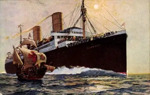 Ak Dampfer Columbus, Norddeutscher Lloyd Bremen, Segelschiff