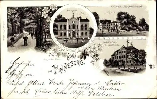 Litho Pinneberg in Schleswig Holstein, Weg an der Pinnau, Amtsgericht, Bürgermeisteramt, Kreishaus