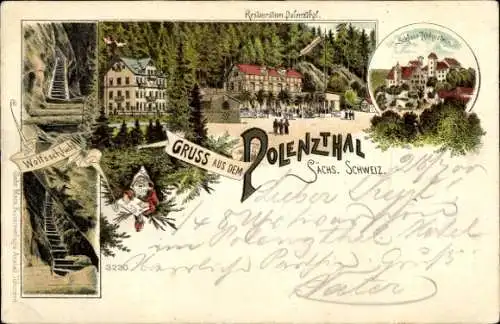 Litho Hohnstein in der Sächsischen Schweiz, Polenzthal, Restauration, Wolfsschlucht