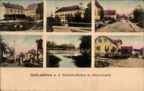 Ak Gleinstätten Steiermark, Häuser, Straße, Fluss