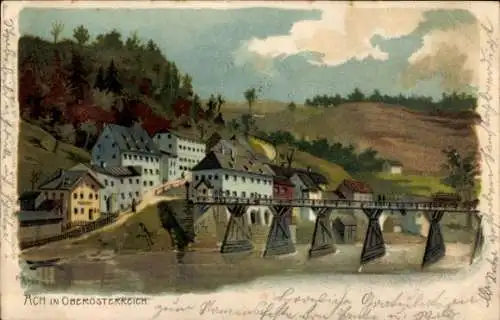 Litho Ach in Oberösterreich, Gesamtansicht, Brücke