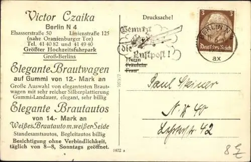 Ak Berlin Mitte, Brautwagen und Brautautos, Cadillac, Elsasserstraße 50, Linienstraße 125