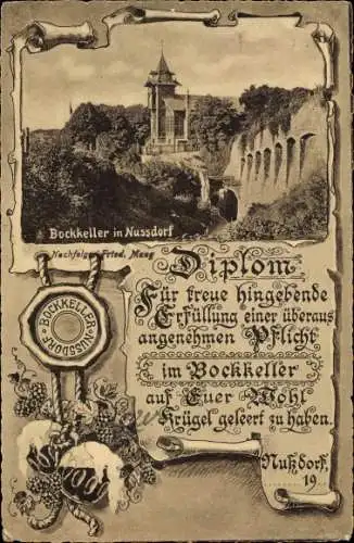 Passepartout Ak Wien 19. Döbling Nußdorf Nussdorf, Bockkeller, Diplom