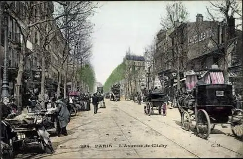 Ak Paris XVII., L'Avenue de Clichy, Kutschen