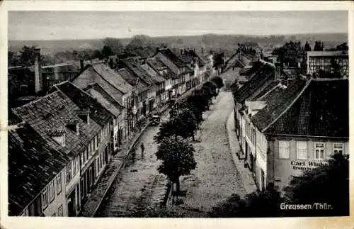 Ak Greußen in Thüringen, Straßenpartie, Drogerie Carl Winke...