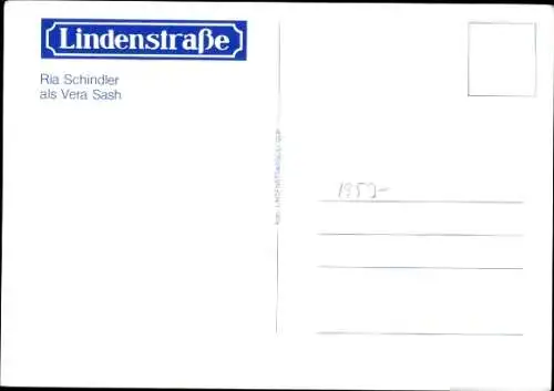 Ak Schauspielerin Ria Schindler, Portrait, Autogramm, ARD, Serie Lindenstraße, als Vera Sash