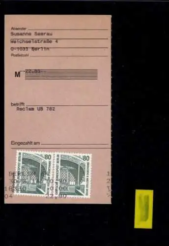 Michel Nr. 796 (2) auf Postanweisungs-Empfängerabschnitt