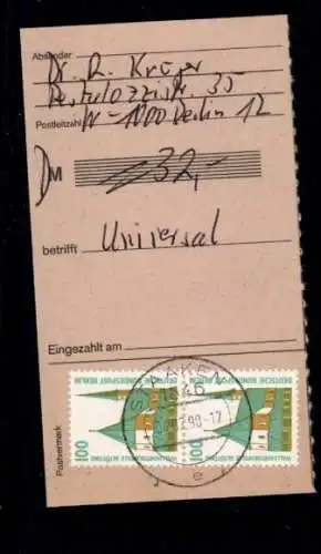 Michel Nr. 834 (2) auf Postanweisungs-Empfängerabschnitt