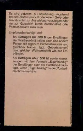 Michel Nr. 611 C/A (Paar) auf Postanweisungs-Empfängerabschnitt