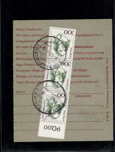 Michel Nr. 1433 (3) auf Einzahlungsbeleg Postschließfach
