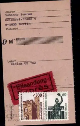 Michel Nr. 795, 799 auf Eilboten-Postanweisungs-Empfängerabschnitt