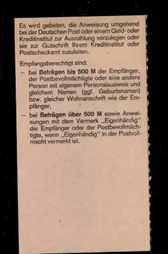 Michel Nr. 799 (2) auf Postanweisungs-Empfängerabschnitt