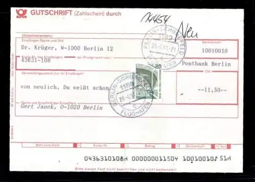 Michel Nr. 1533 auf Gutschrift, Zahlschein, Postbank