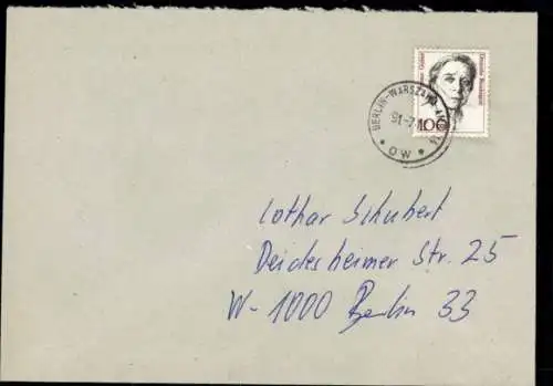 Michel Nr. 1390 auf Brief, polnischer Bahnpoststempel Berlin Warszawa