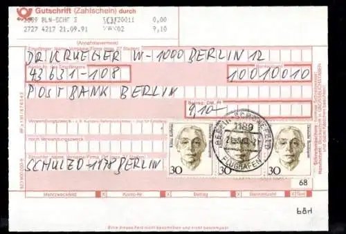 Michel Nr. 1488 (3) auf Gutschrift, Zahlschein