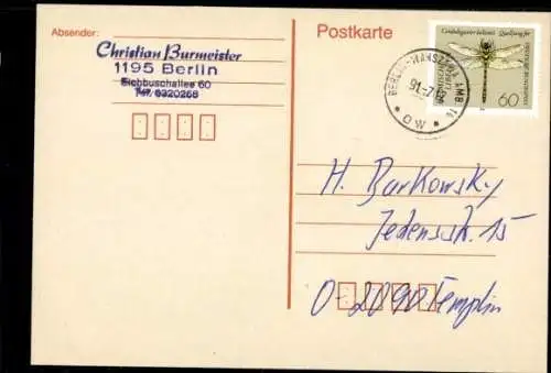 Michel Nr. 1548 auf Postkarte, polnischer Bahnpoststempel Berlin Warszawa