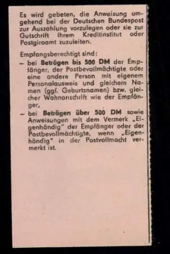 Michel Nr. 675 auf Postanweisungs-Empfängerabschnitt