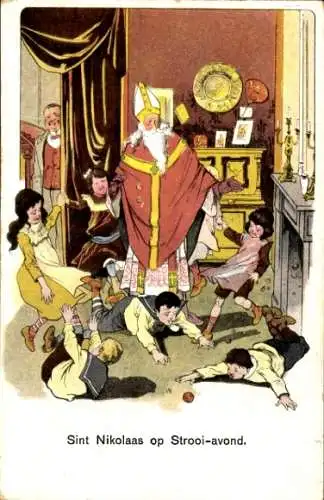 Ak Glückwunsch Sankt Nikolaus, Kinder, Streit, Früchte