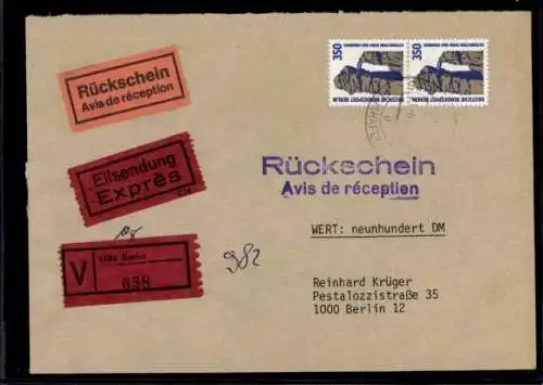 Michel Nr. 835 (2) auf Wert-Eilboten-Rückschein-Brief