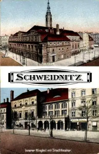 Ak Świdnica Schweidnitz Schlesien, Rathaus, Innerer Ringteil, Stadttheater