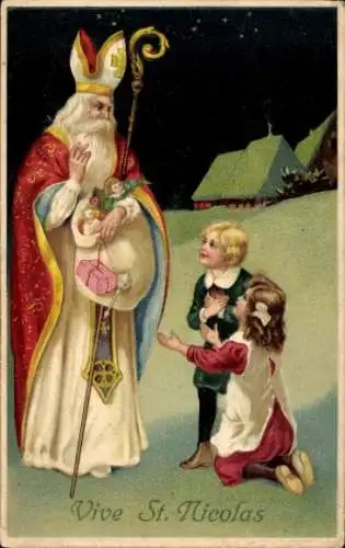 Präge Ak Glückwunsch Sankt Nikolaus, Kinder, Geschenke, Puppe