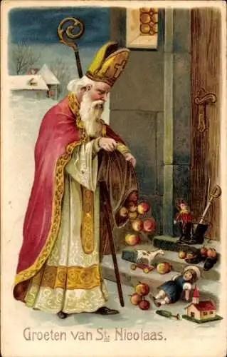 Präge Litho Sankt Nikolaus, Spielzeuge, Früchte
