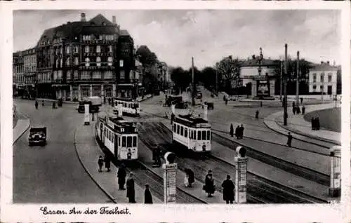 Ak Essen im Ruhrgebiet, An der Freiheit, Straßenbahn, Haltestelle