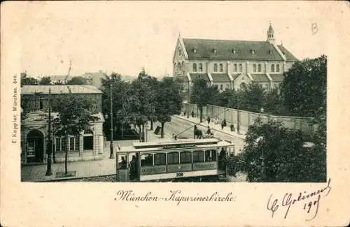 Ak München, Kapuzinerkirche, Straßenbahn Nr. 206