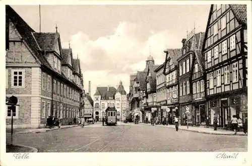 Ak Celle in Niedersachsen, Markt, Straßenbahn