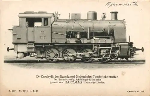 Ak D-Zweizylinder-Nassdampf-Nebenbahn-Tenderlokomotive, Eisenbahn, Hanomag