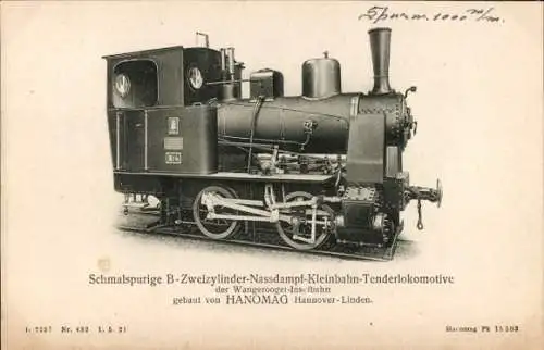 Ak Schmalspurige Kleinbahn Tenderlokomotive, Wangerooger Inselbahn, HANOMAG Hannover Linden
